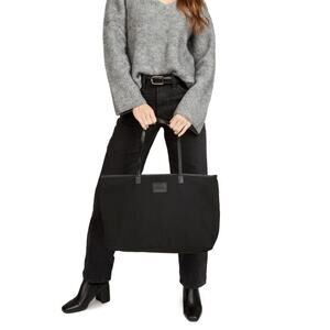 Cleobella Black Canvas Tote Faux Leather Straps 22" X 12" NWOT